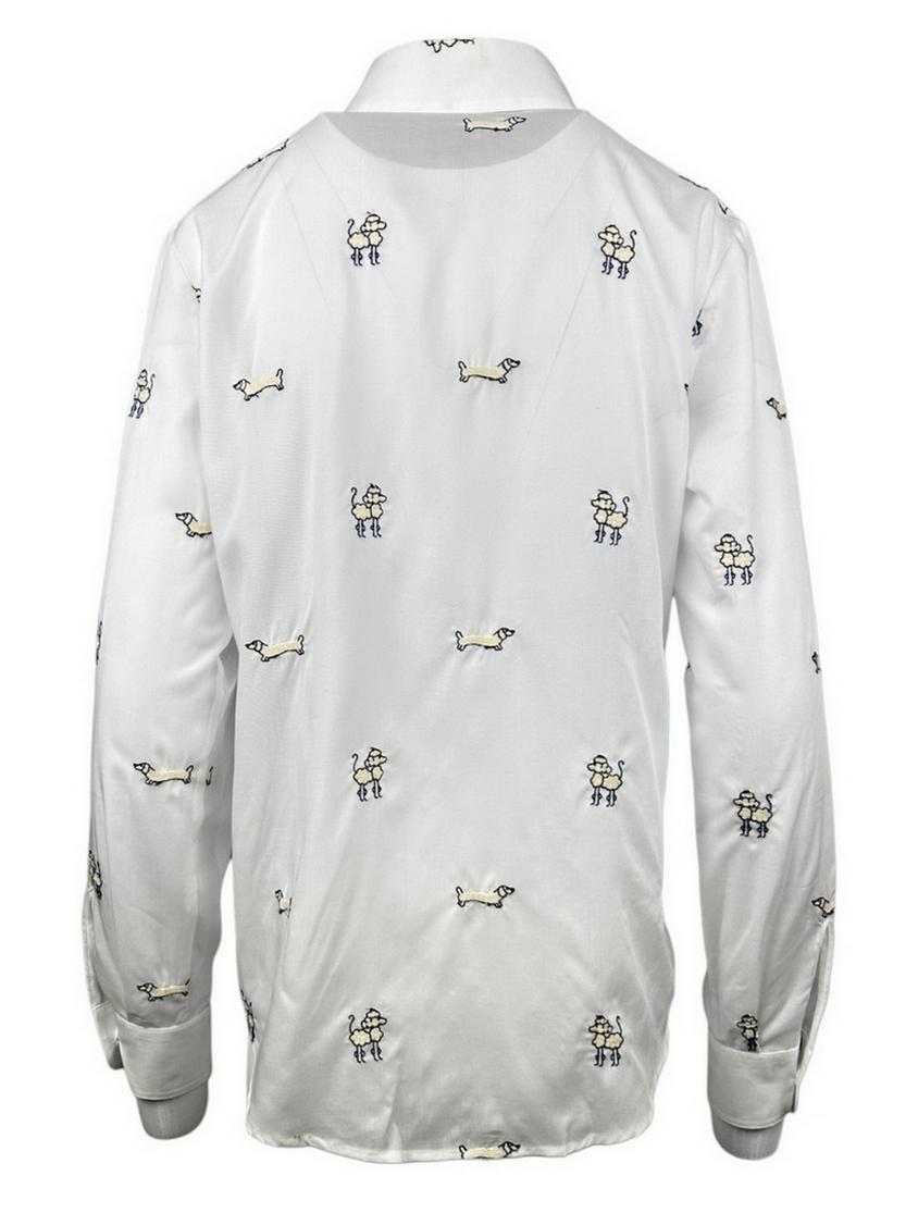 camicia donna con ricamo cani bianca e beige