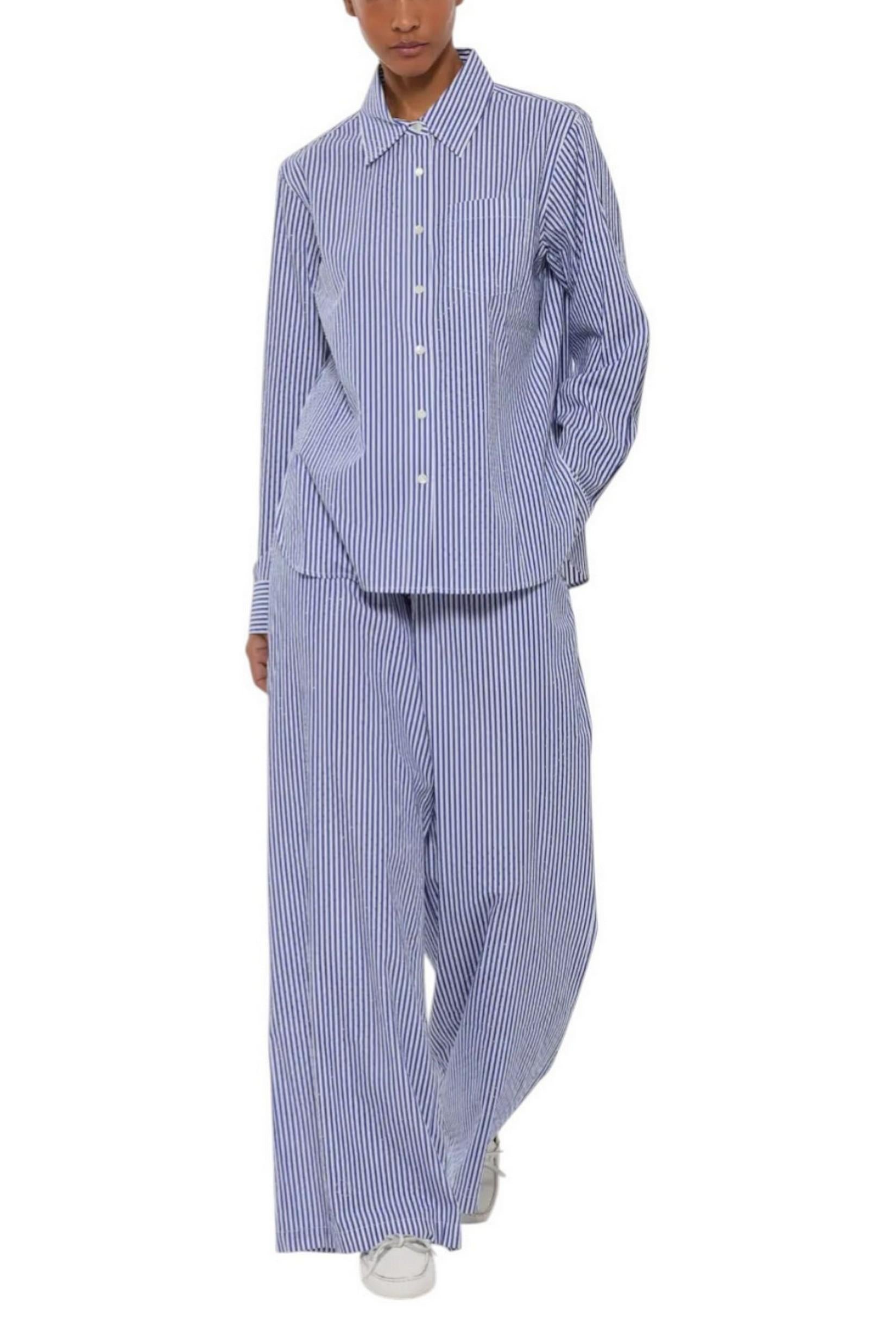 pantalone donna righe e strass bianco e azzurro
