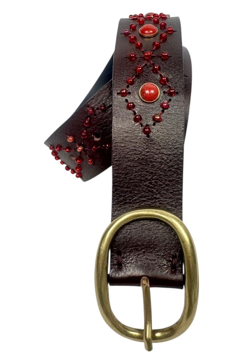 cintura donna marrone e bordeaux con perline