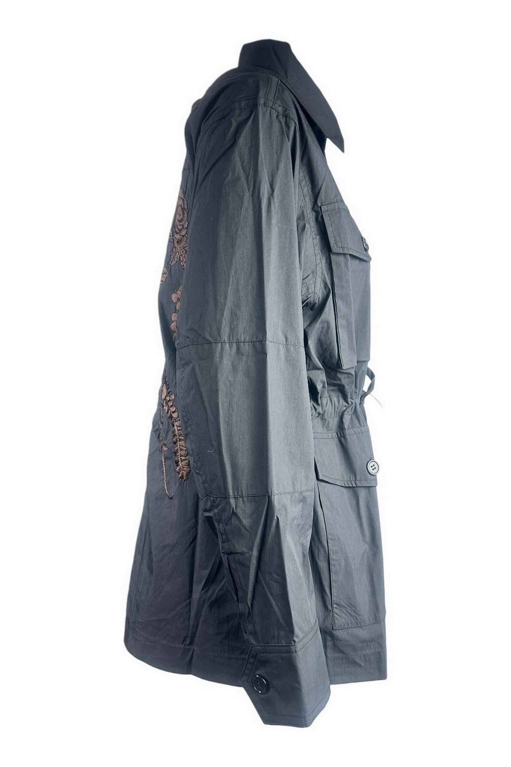 sahariana donna in nylon ricamata nero e marrone
