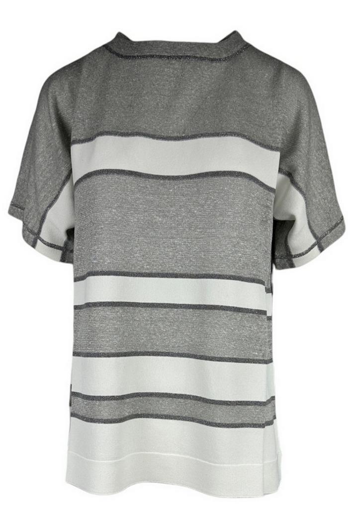 Maglia donna mezza manica in lino e viscosa grigia e bianca