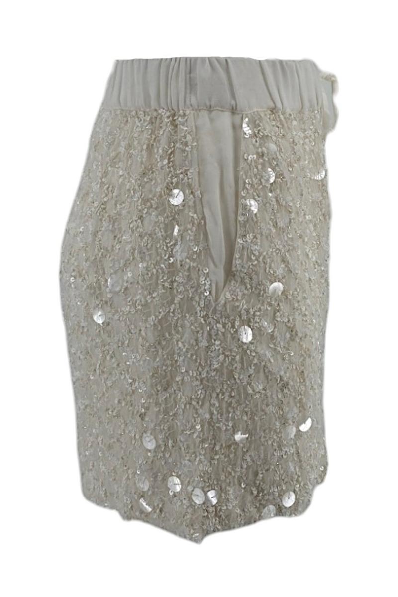 short donna avorio con applicazioni paillettes