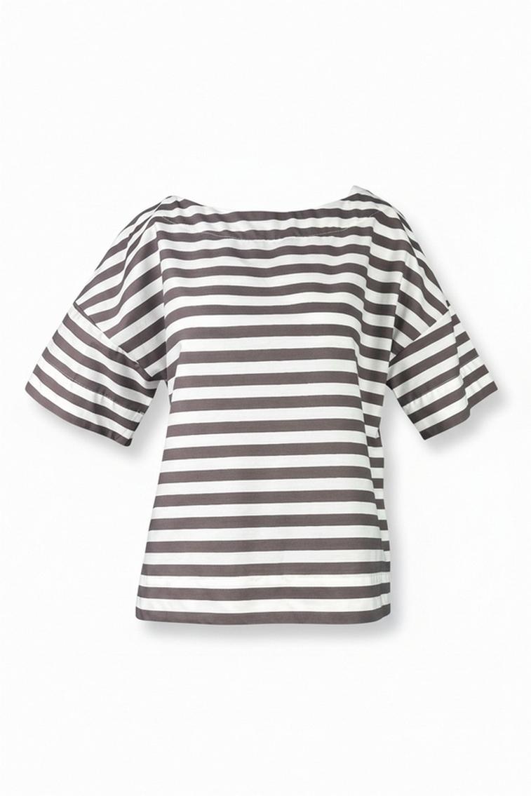 camicia donna a righe a scatola bianco e marrone