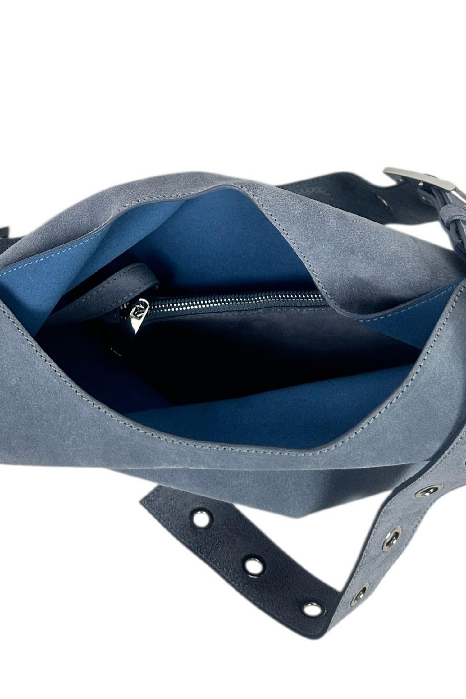 bisaccia donna in camoscio piccola azzurra