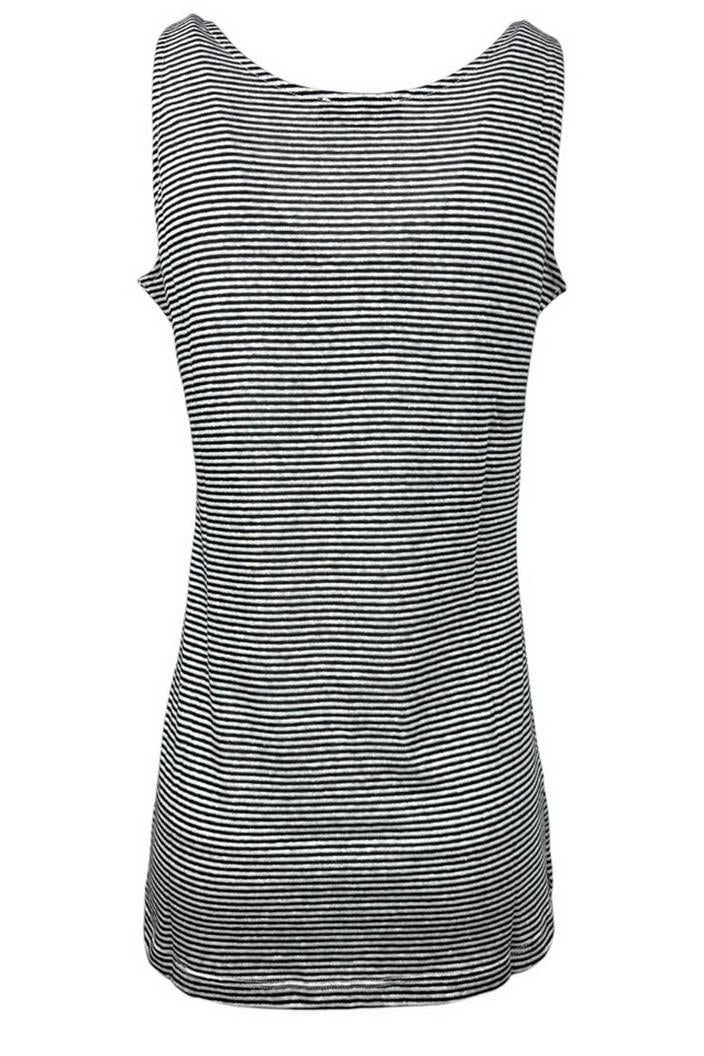 canotta donna in lino e cotone rigato nero e bianco