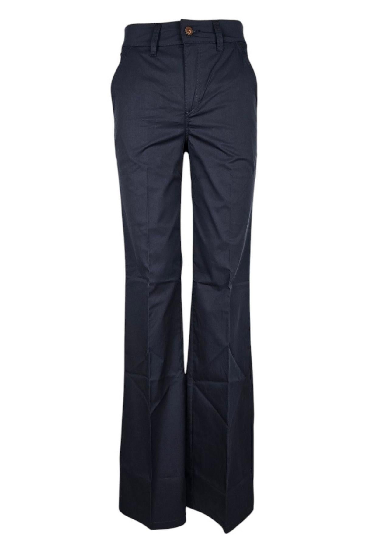 pantalone donna a zampa in tela vela blu