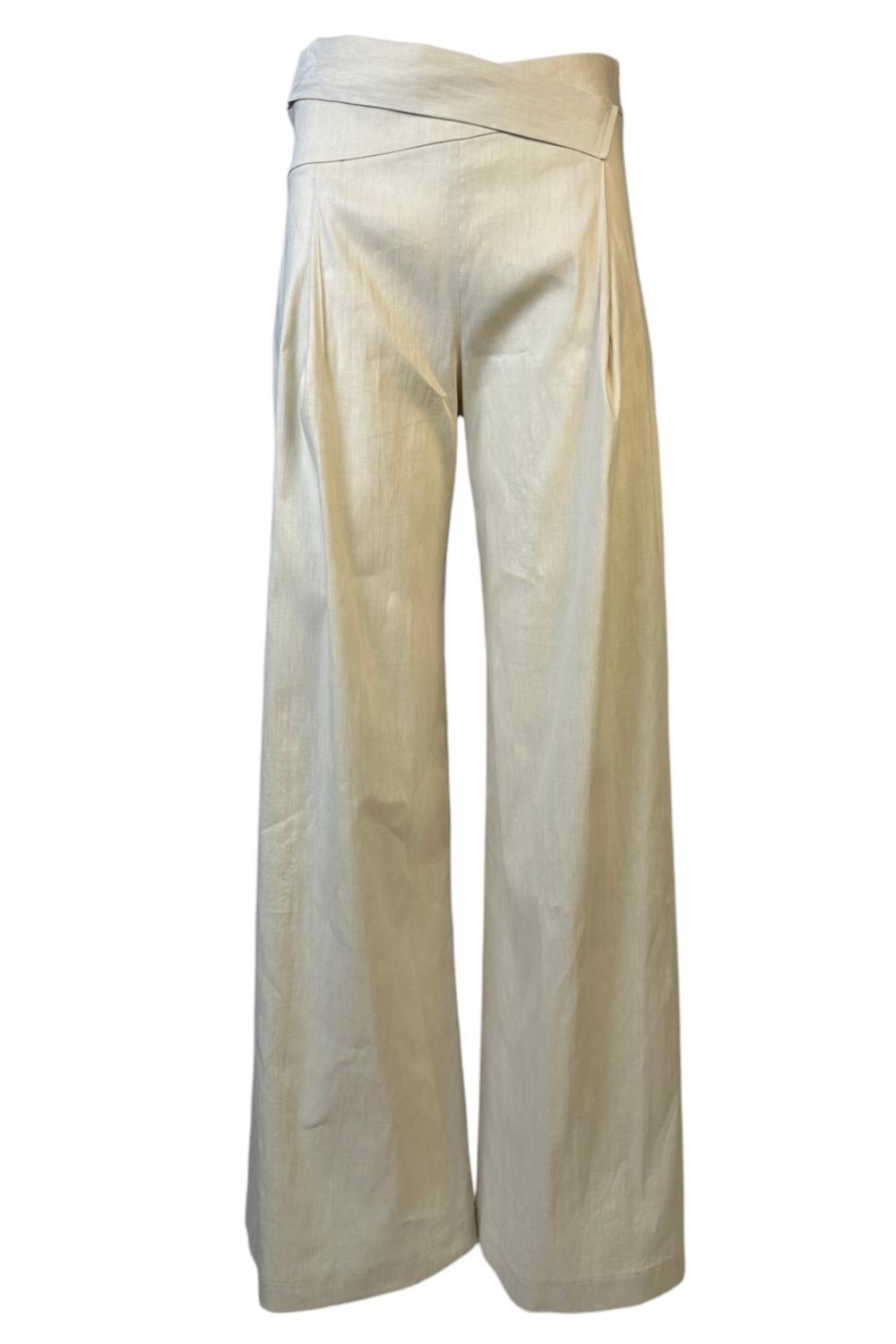 Pantalone donna a palazzo sabbia in lino stretch