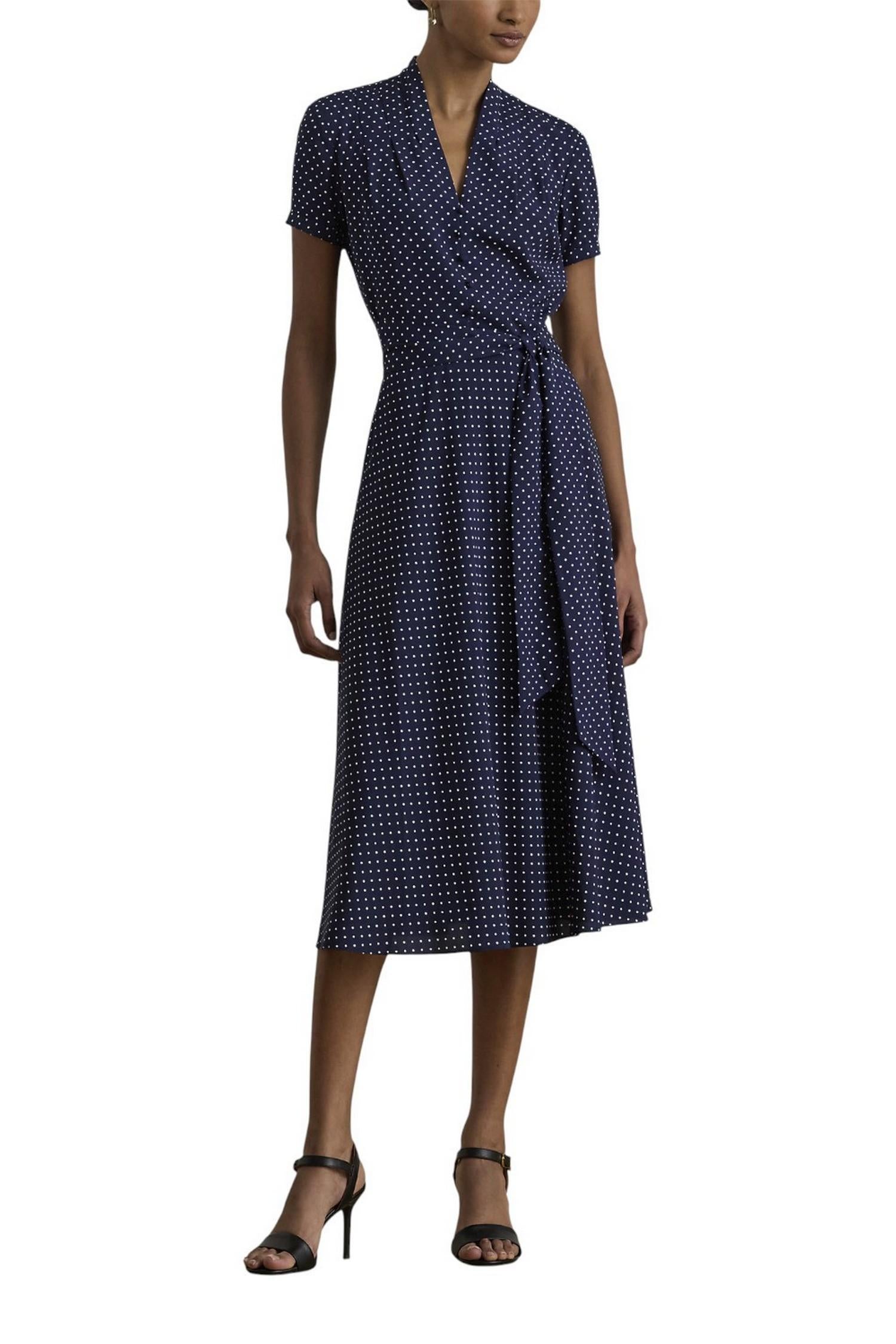 abito donna a pois blu e bianco