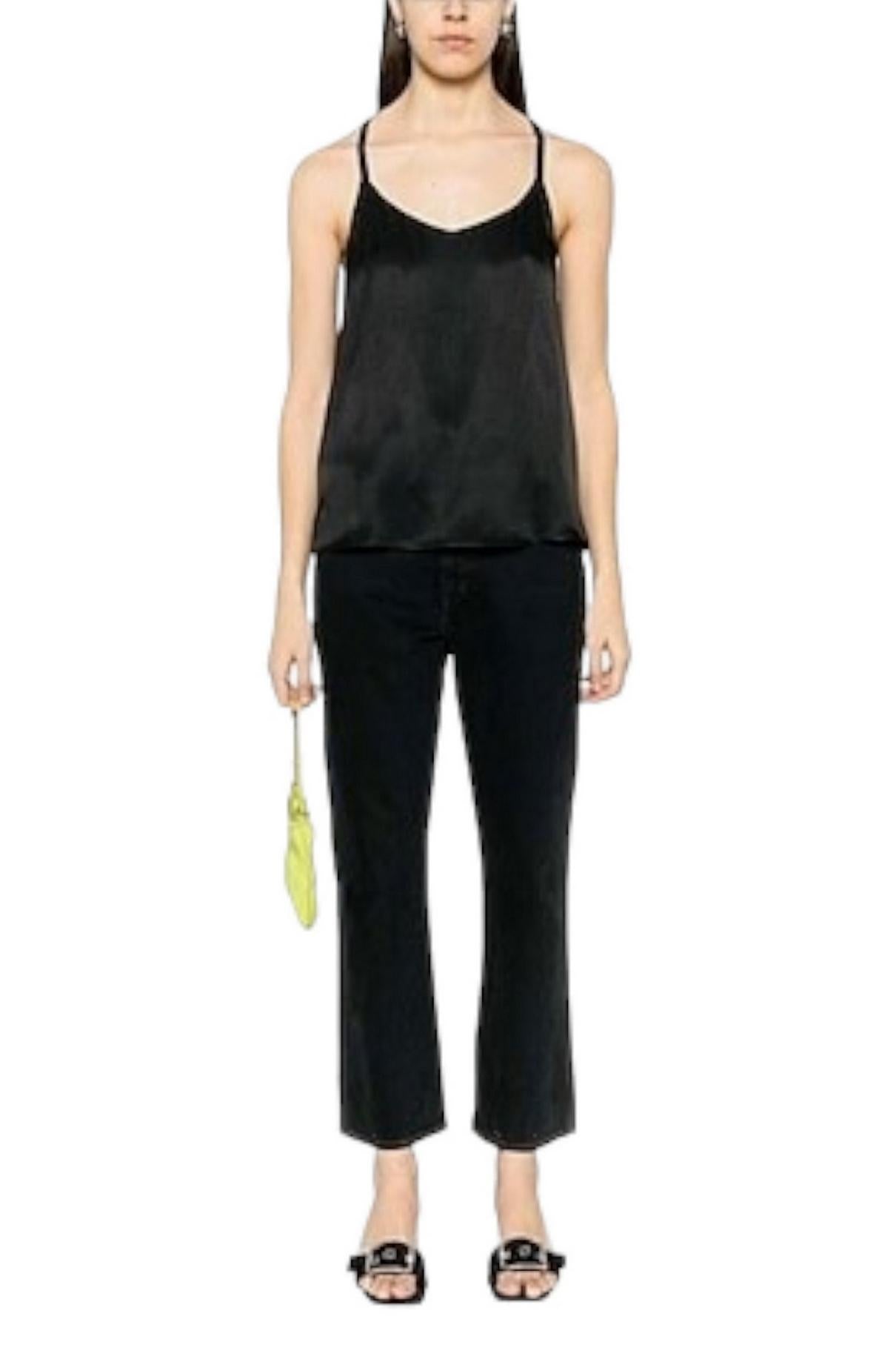 top donna senza maniche in raso nero