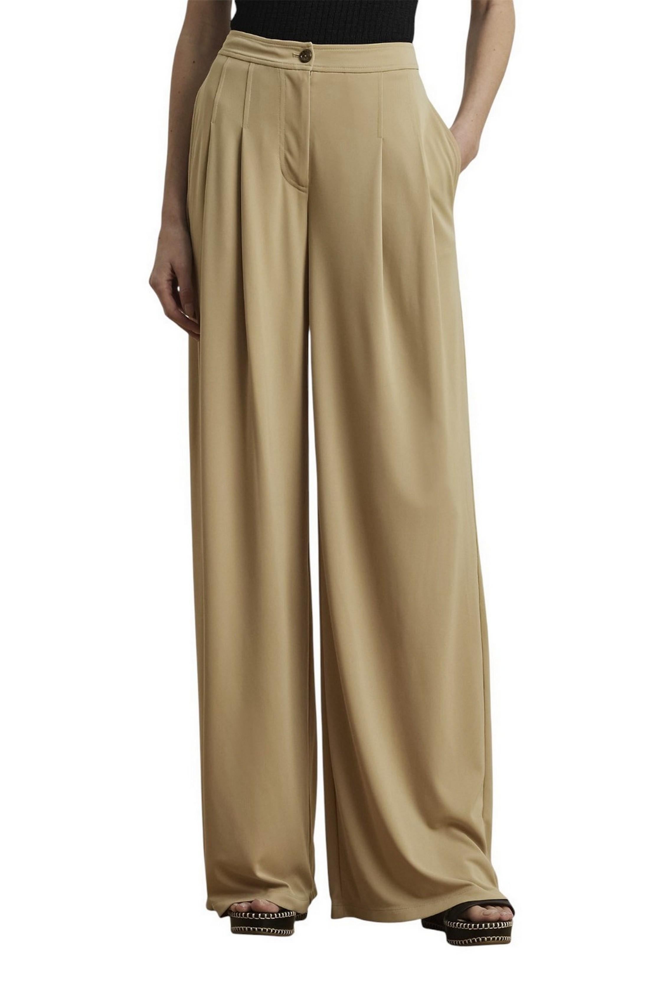 pantalone donna largo con pinces cammello
