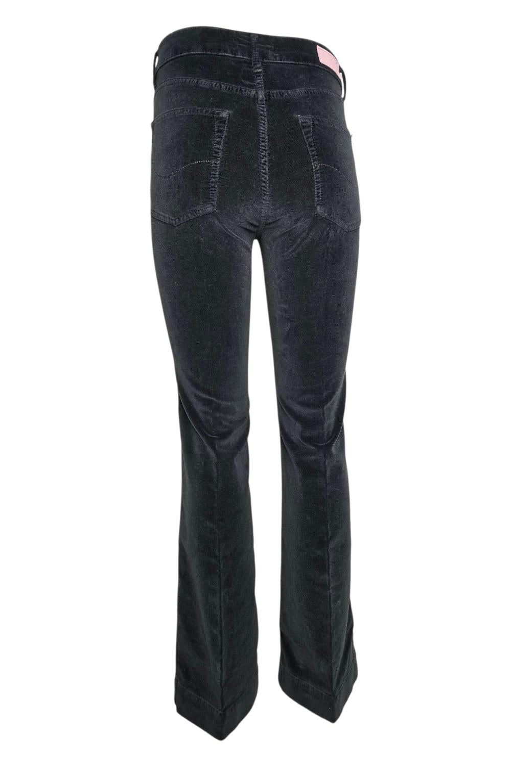 pantalone donna a zampa in velluto liscio nero