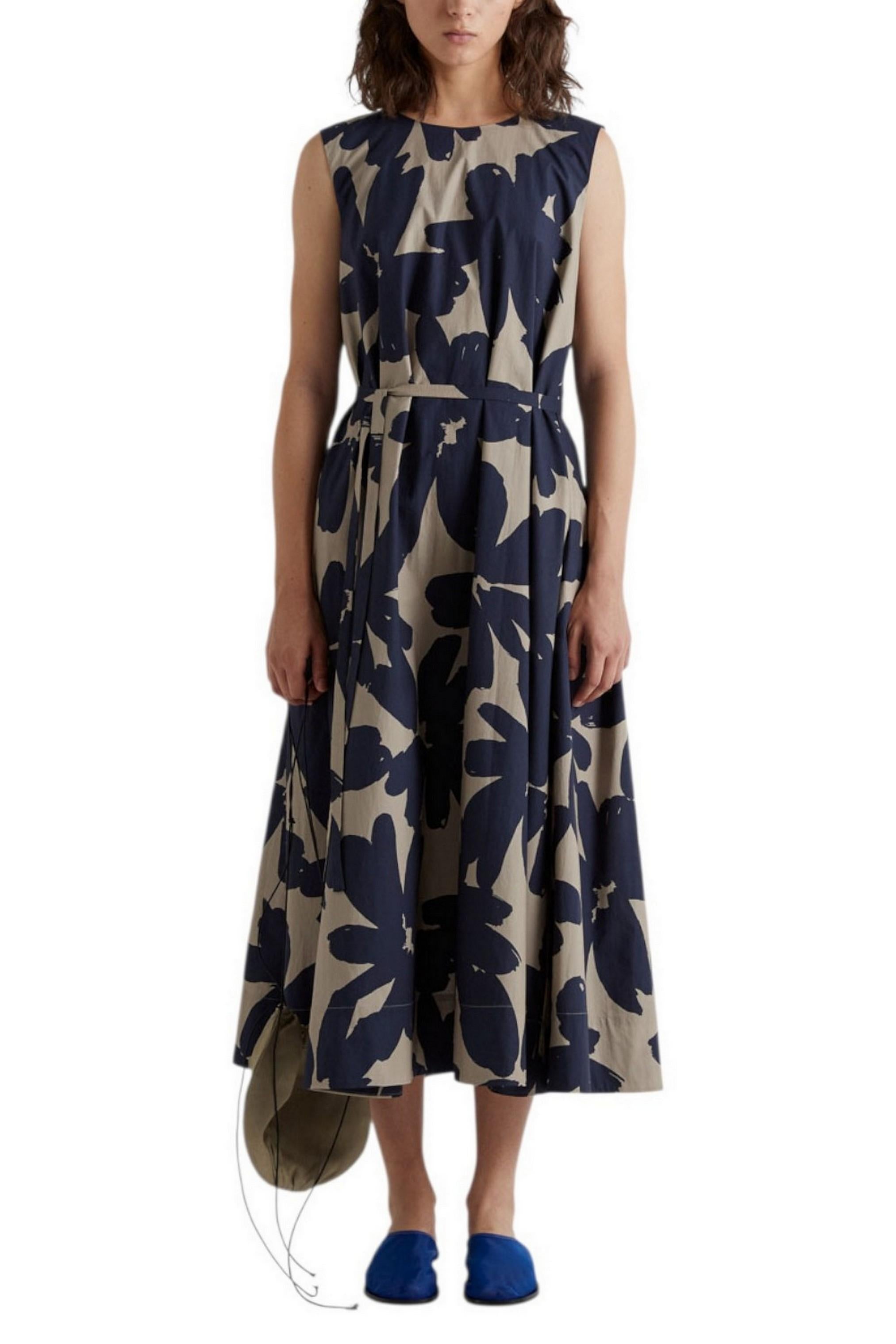 abito donna fantasia fiori beige e blu