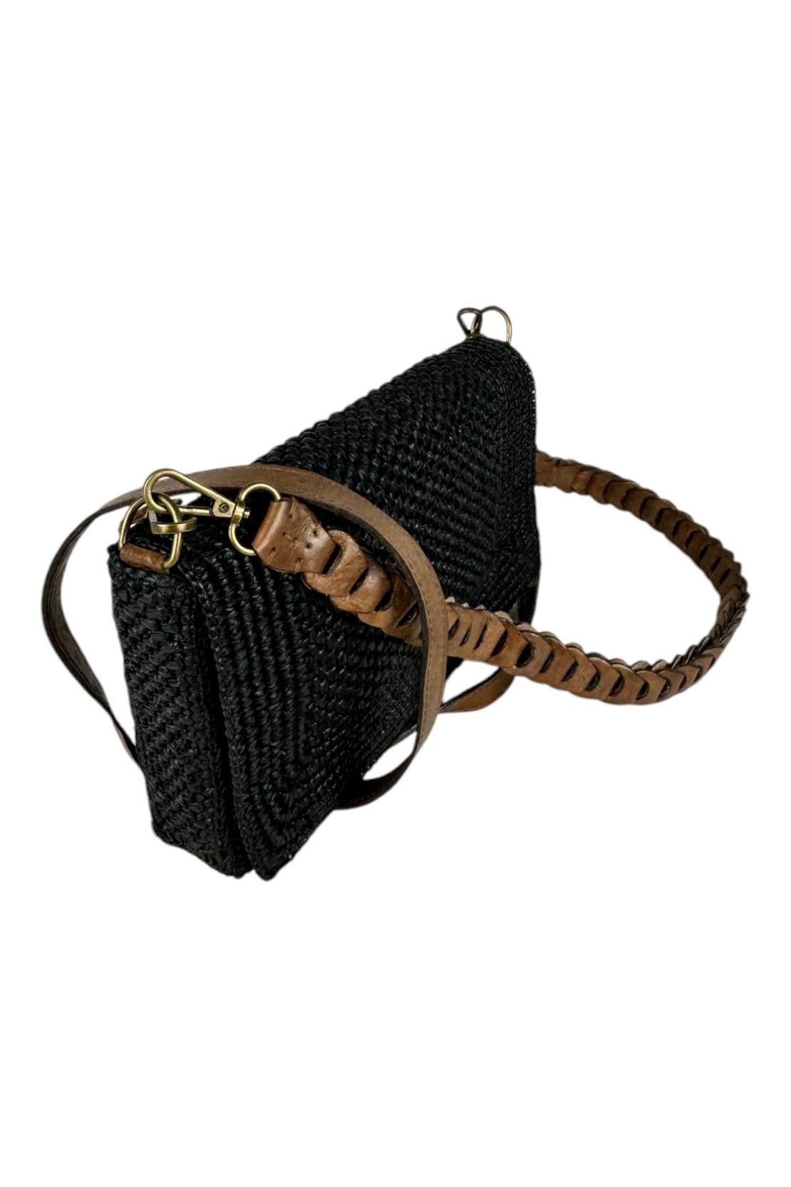 borsa donna milano in rafia nero