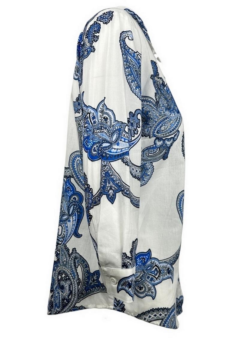 camicia donna fantasia cachemire biaca e blu