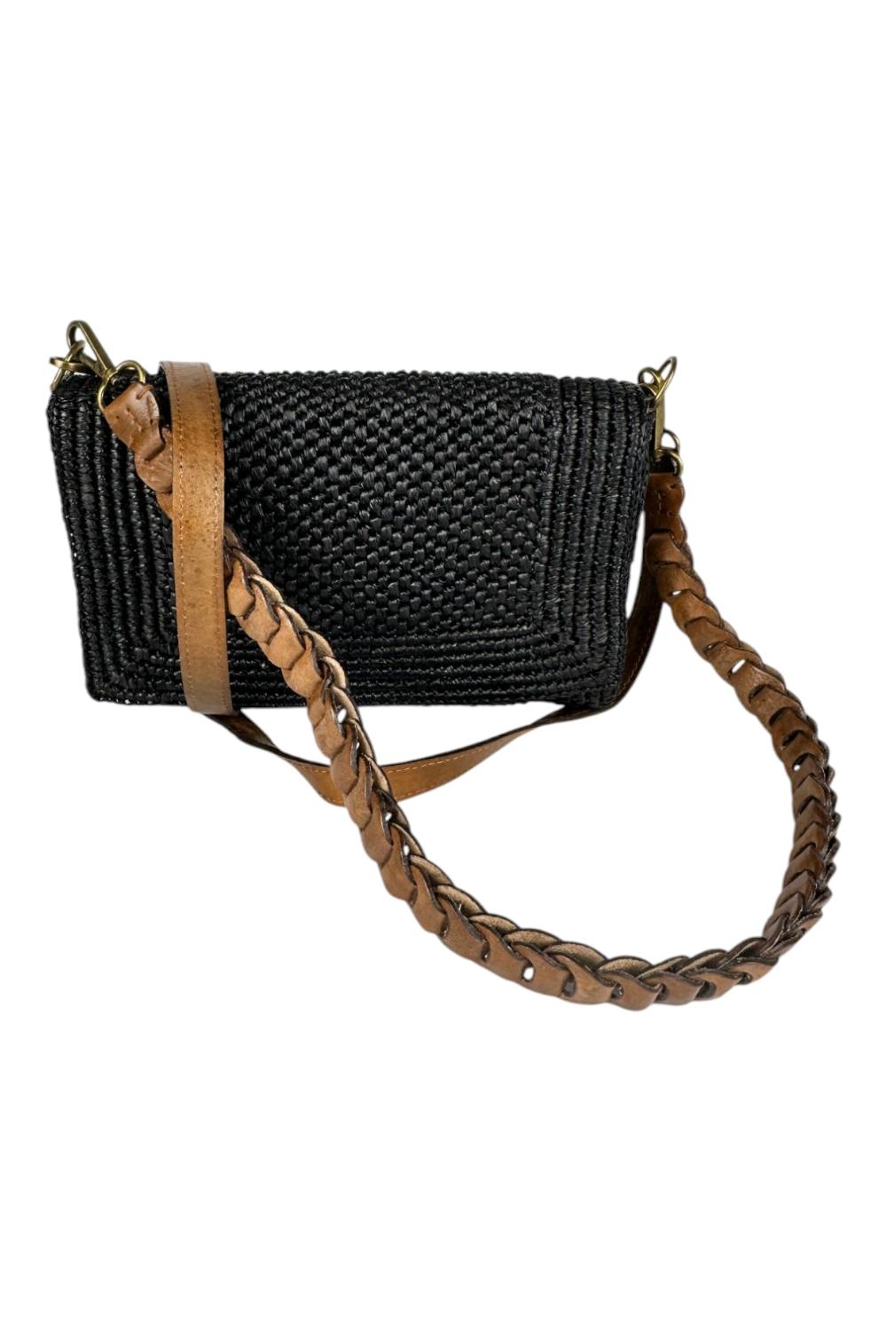 borsa donna milano in rafia nero