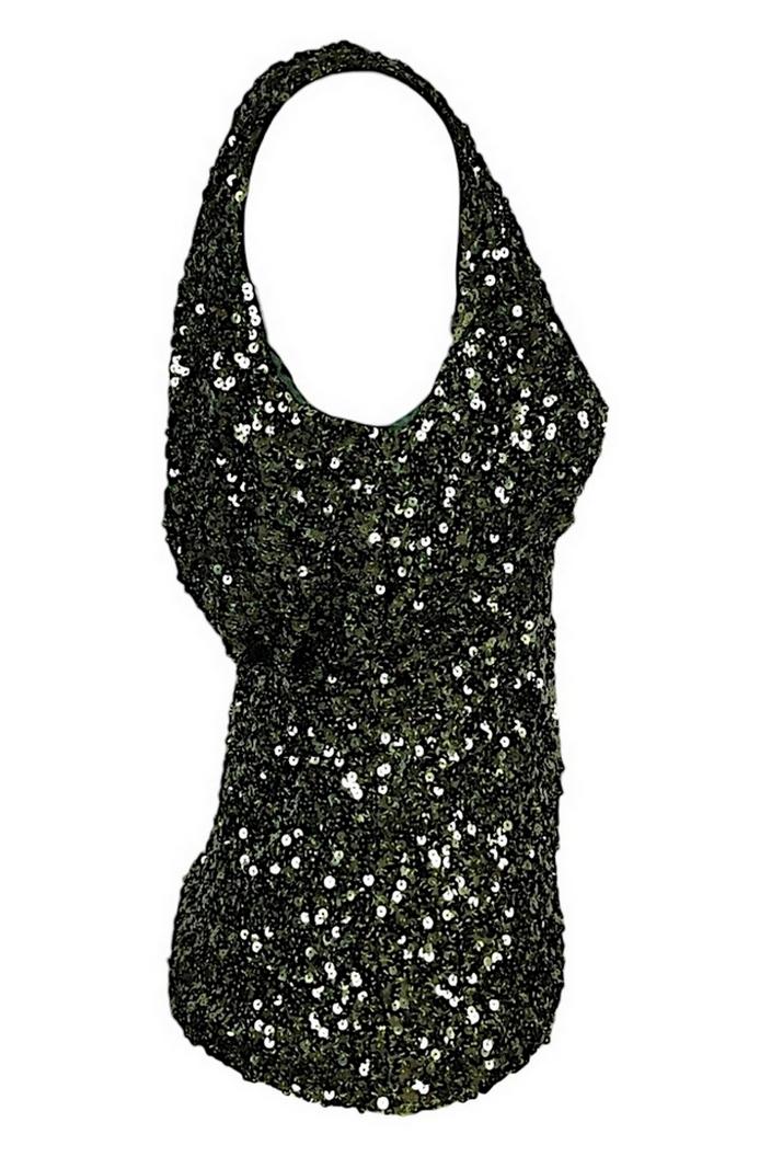 Top donna verde militare in paillettes stretch