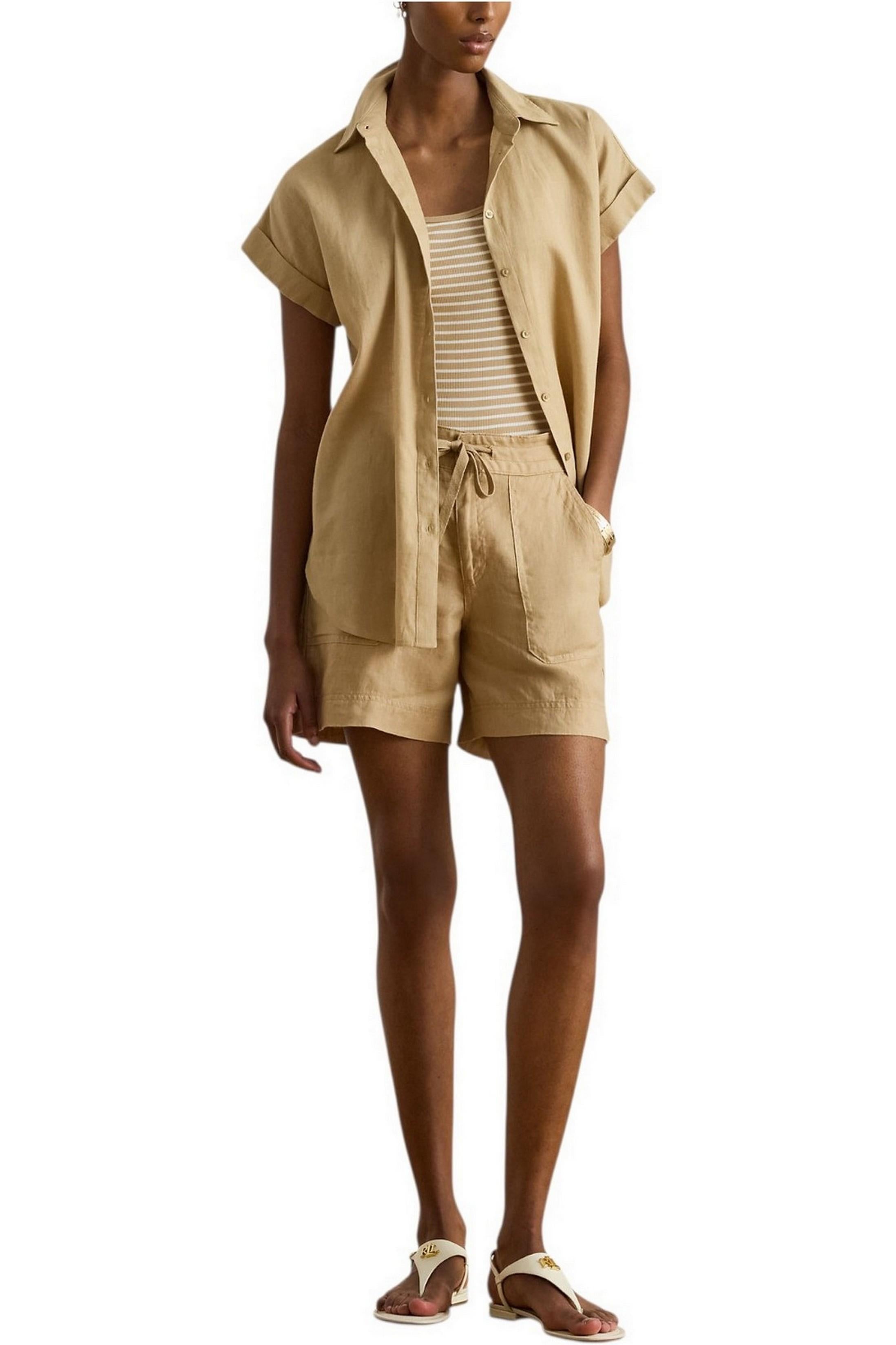 bermuda donna in lino cammello