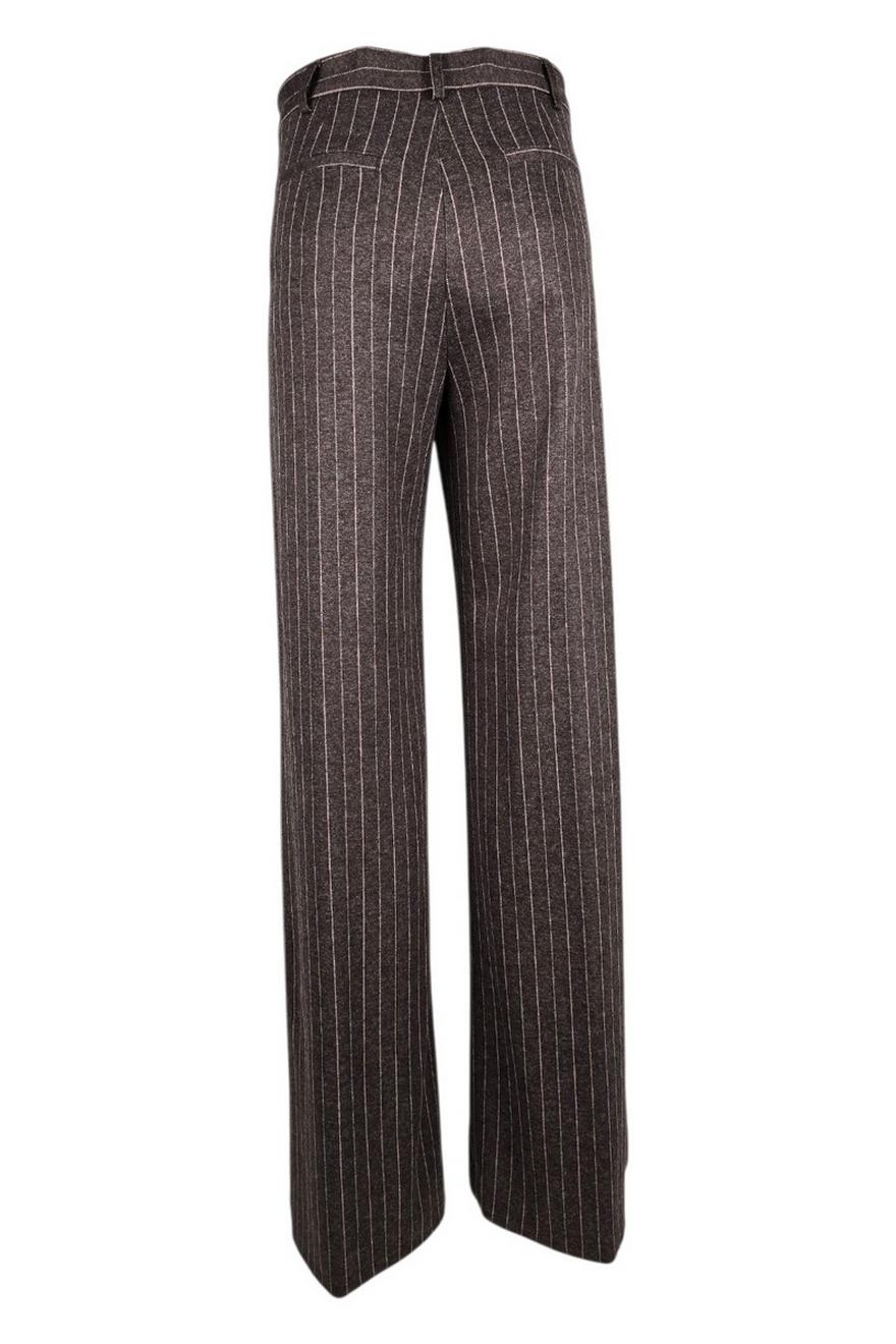 pantalone donna largo gessato marrone e rosa
