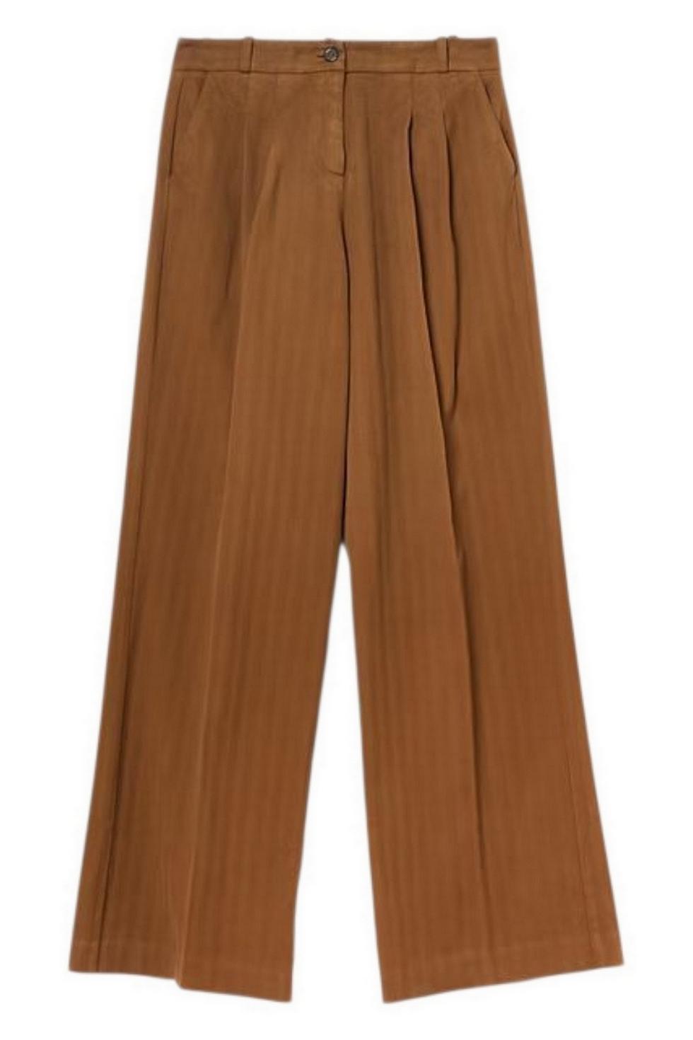 Pantalone donna con pinces in cotone resca marrone
