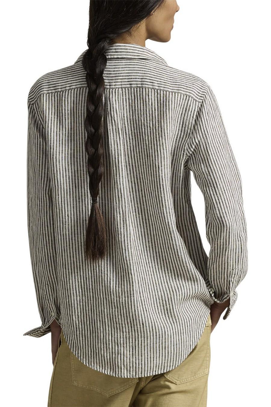camicia donna in lino over a righe marrone e bianco