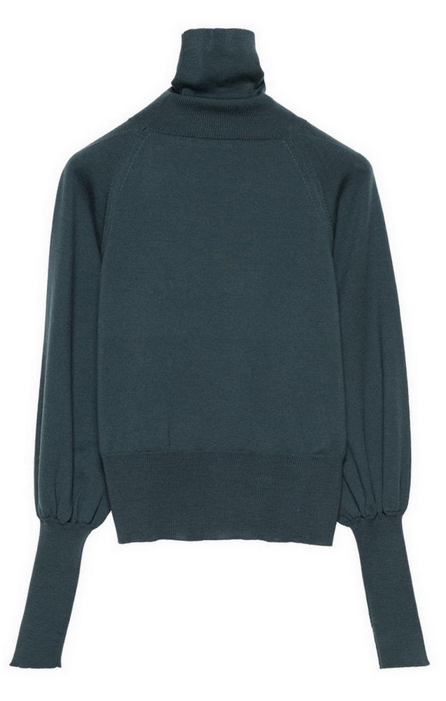 Maglia donna dolcevita con maniche a coste ottanio
