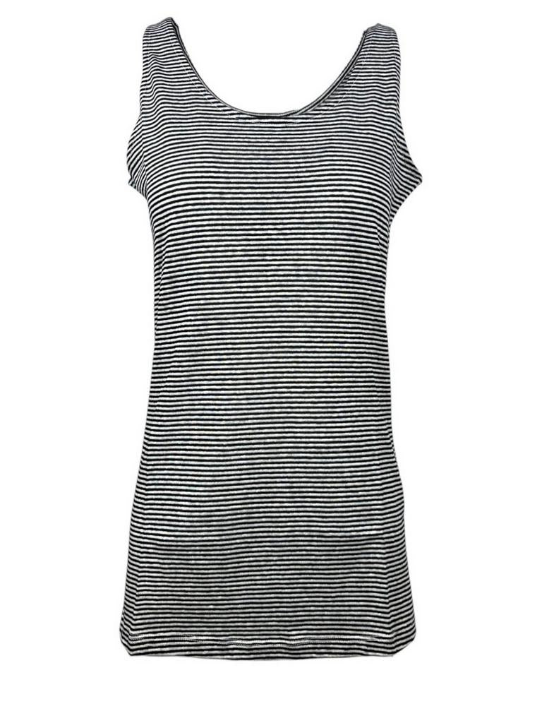 canotta donna in lino e cotone rigato nero e bianco