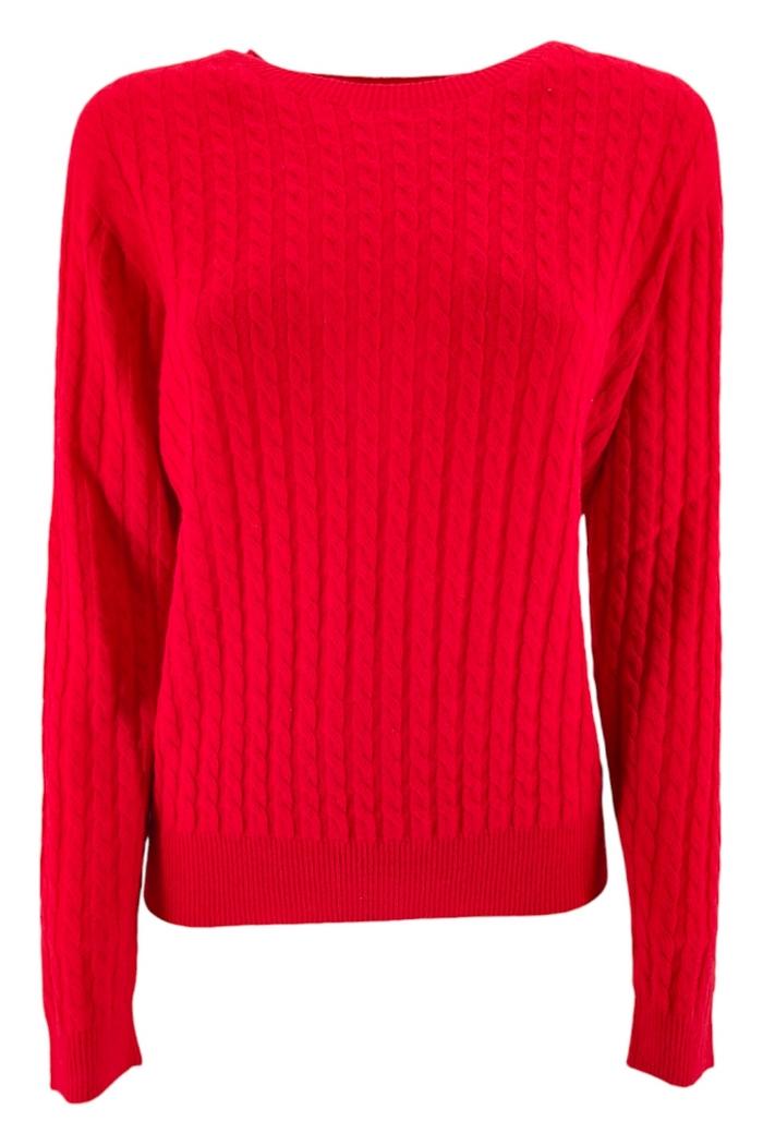 maglia donna a trecce rosso