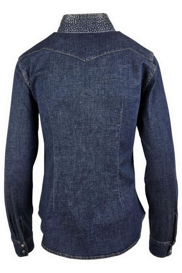 camicia donna in denim con borchie