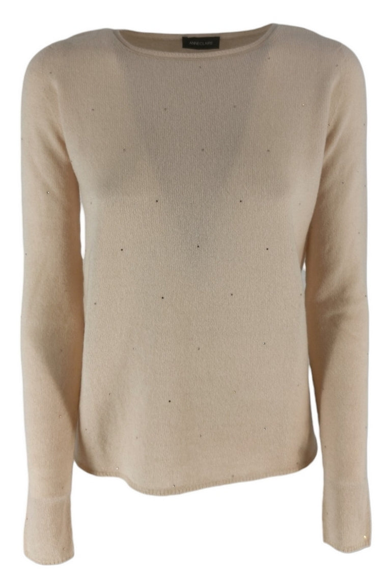 Maglia donna girocollo latte con paillettes 