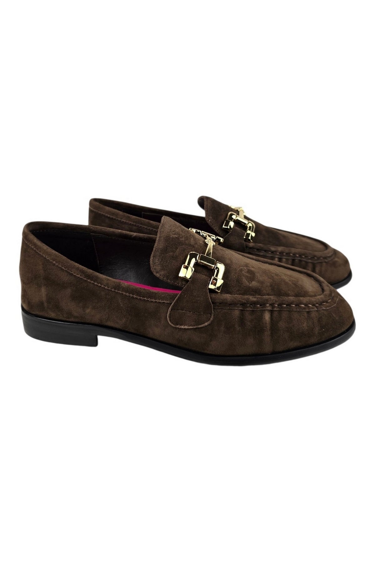 mocassino donna in camoscio marrone con staffa 
