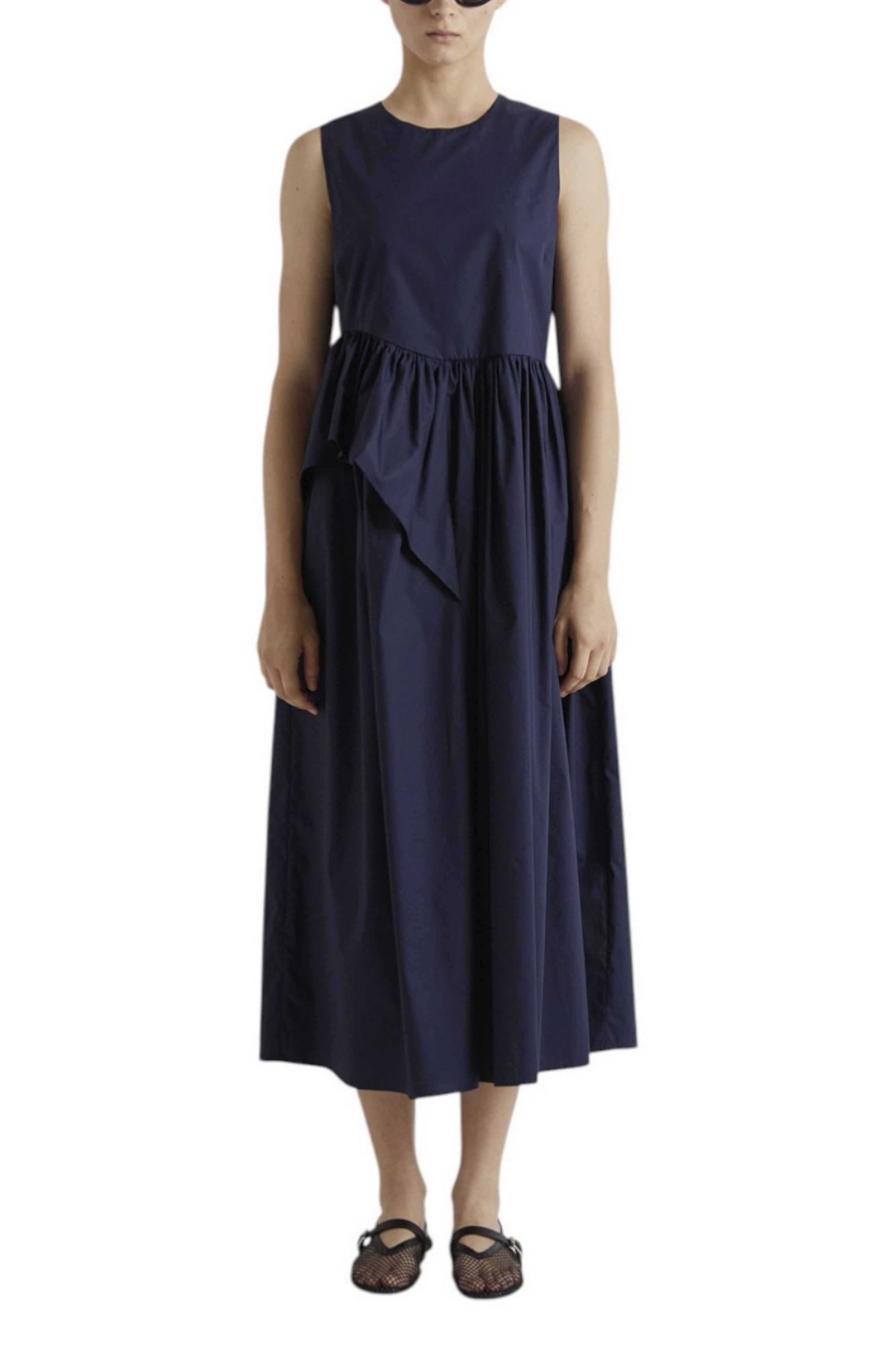 abito donna in cotone con ruches blu 