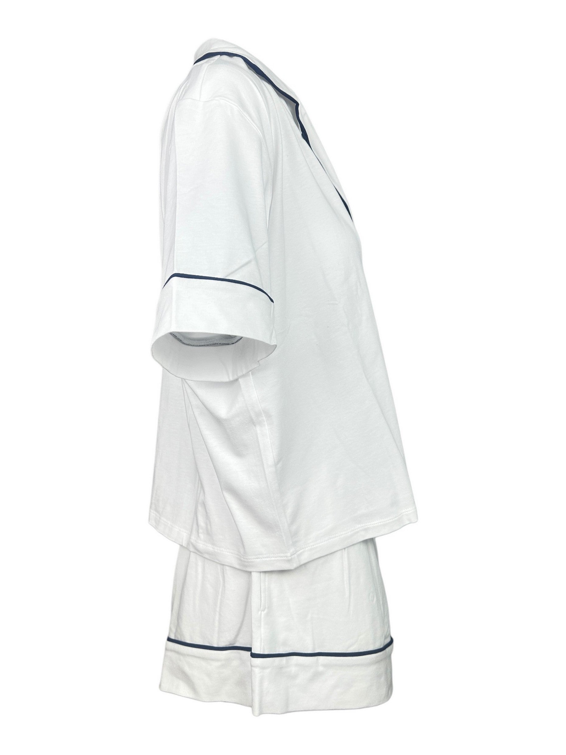 camicia donna e short in jersey bianco e blu 
