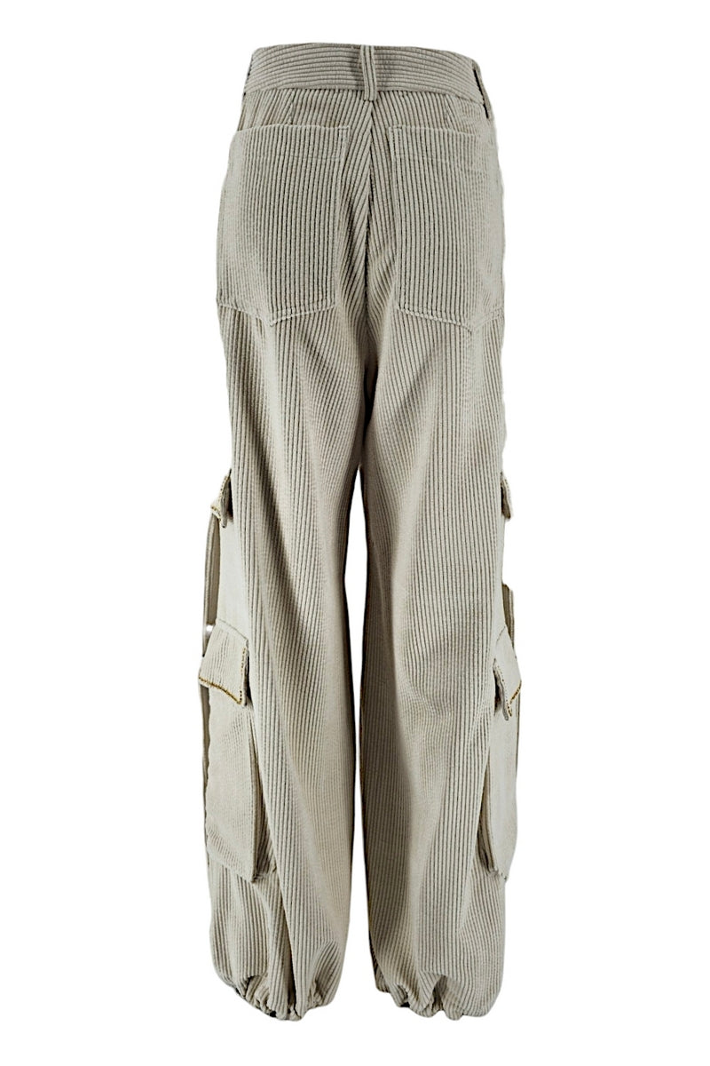 pantalone donna cargo panna 