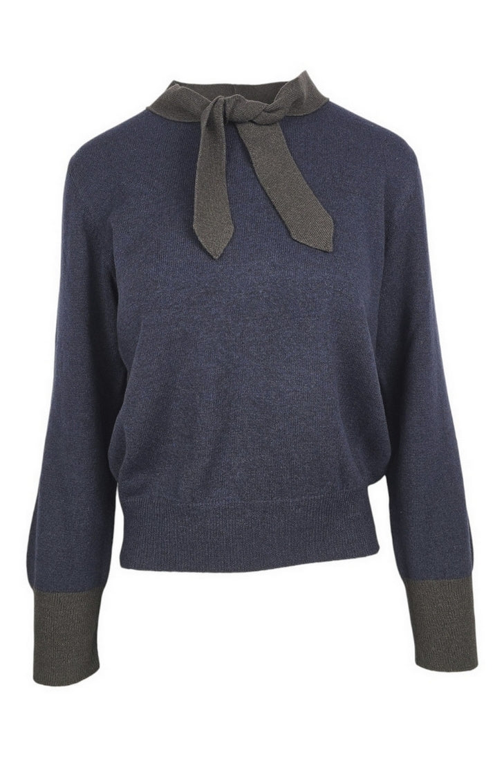 maglia con fiocco e collo a contrasto 