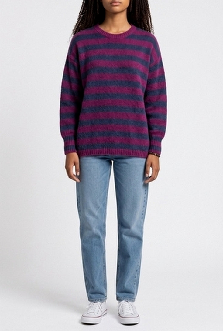 maglia girocollo a righe in alpaca 