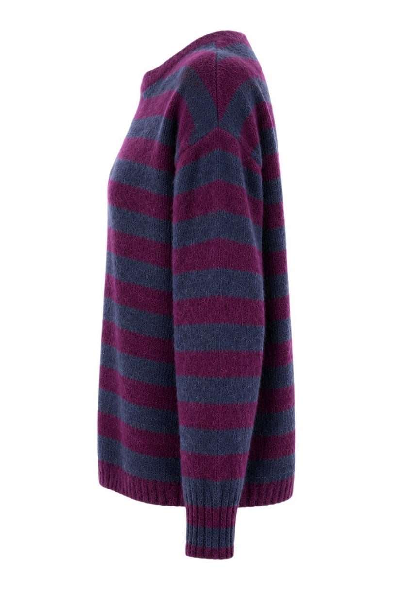 maglia girocollo a righe in alpaca 