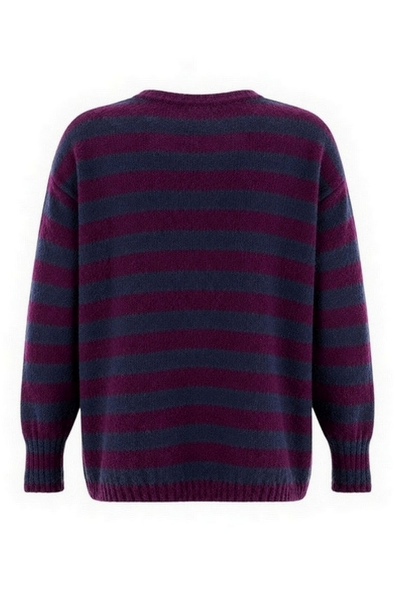 maglia girocollo a righe in alpaca 