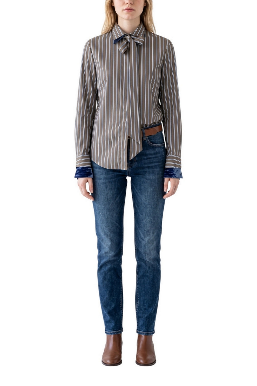 camicia a righe con dettagli in velluto 