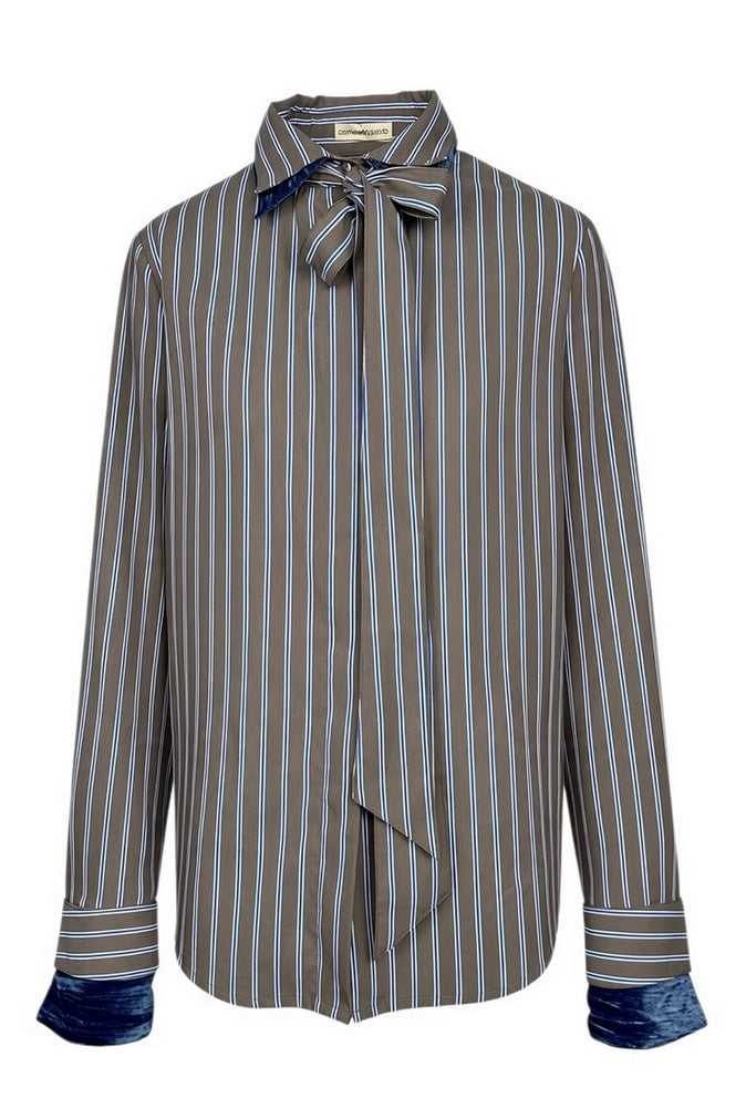 camicia a righe con dettagli in velluto 