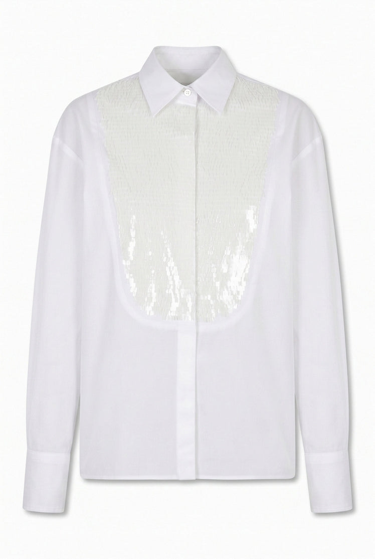 camicia con plastron paillettes 