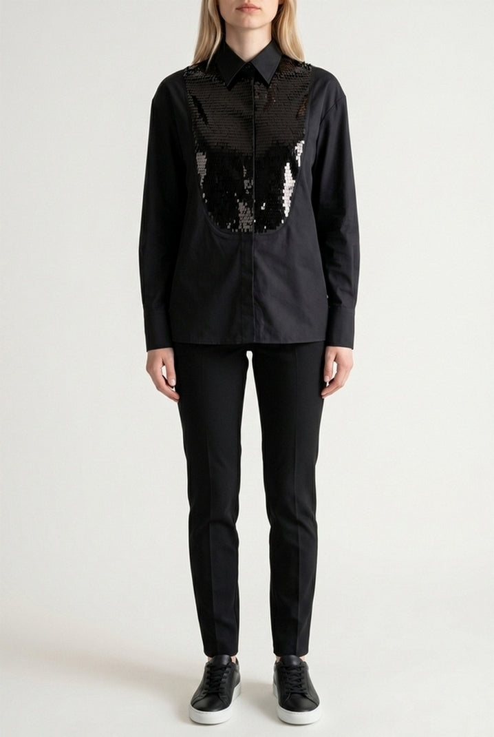 camicia donna con plastron paillettes 