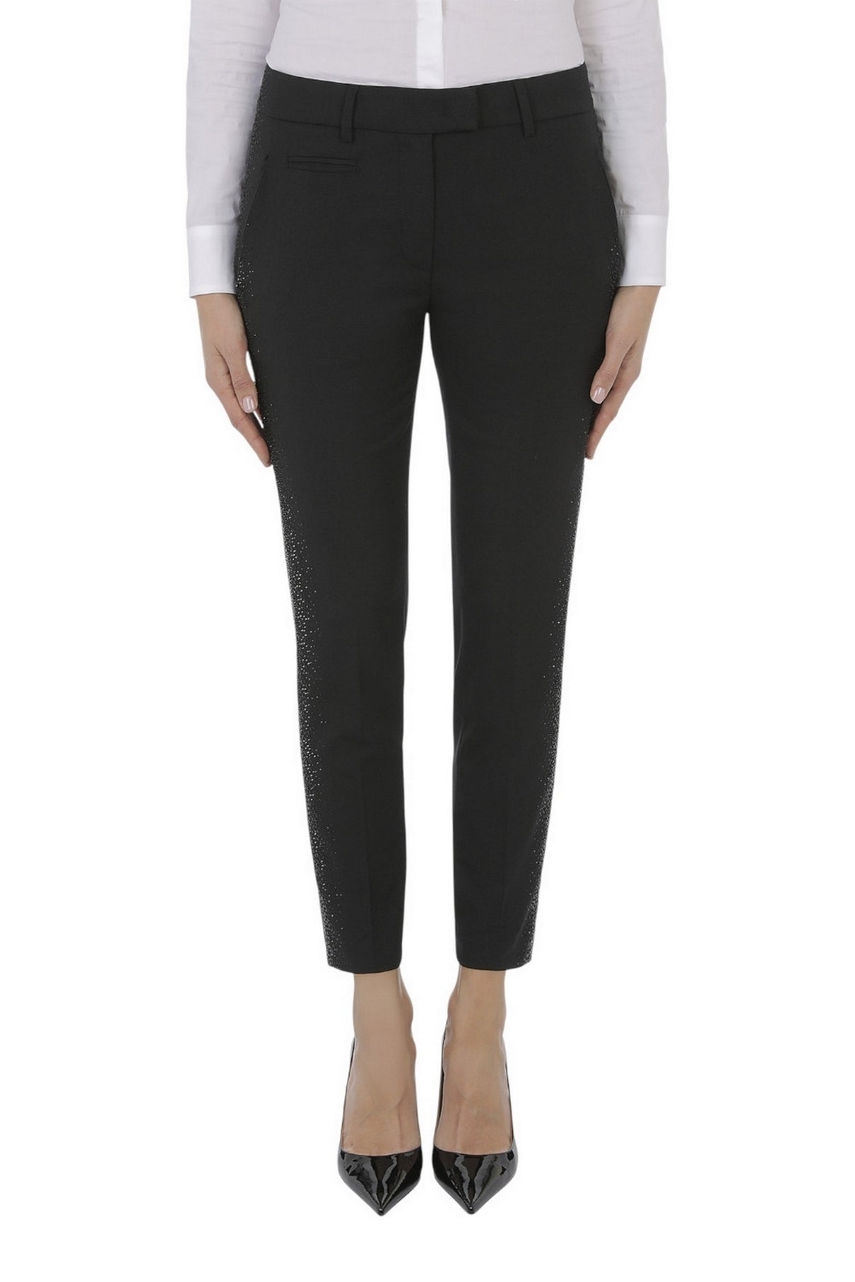 pantalone donna perfect con bande strass 