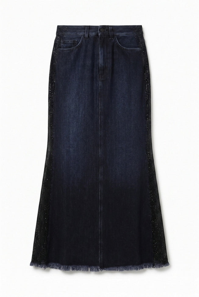 gonna in denim con bande strass 