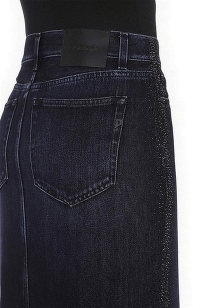 gonna in denim con bande strass 