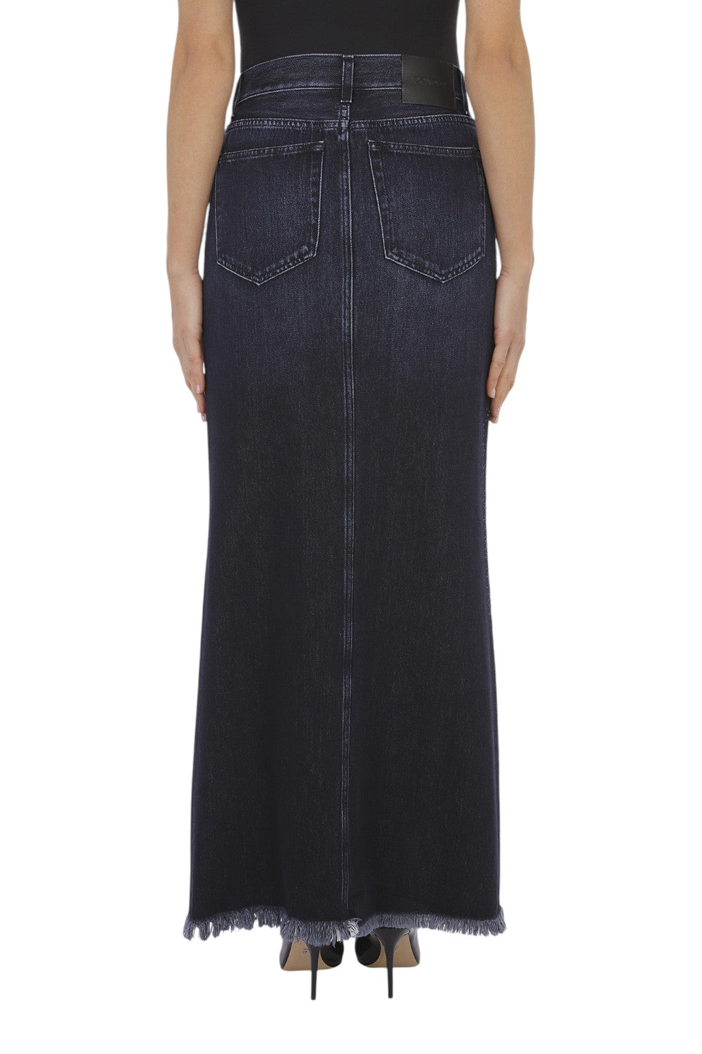 gonna in denim con bande strass 