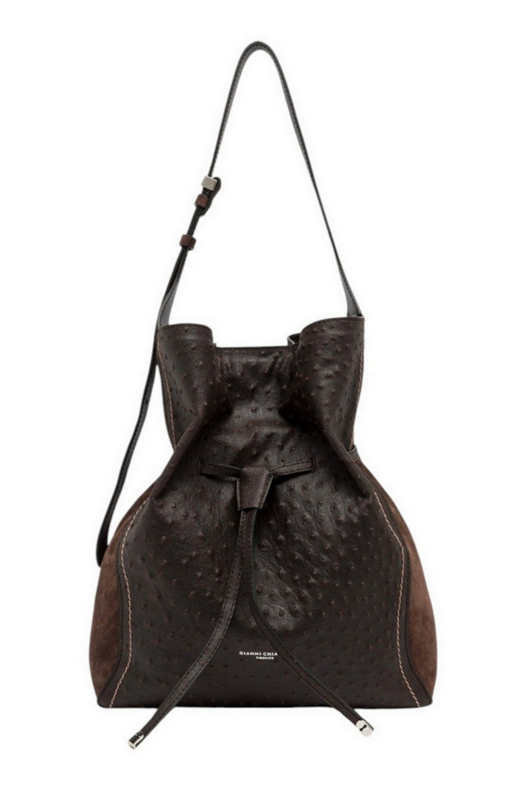 borsa sienna in struzzo e camoscio 