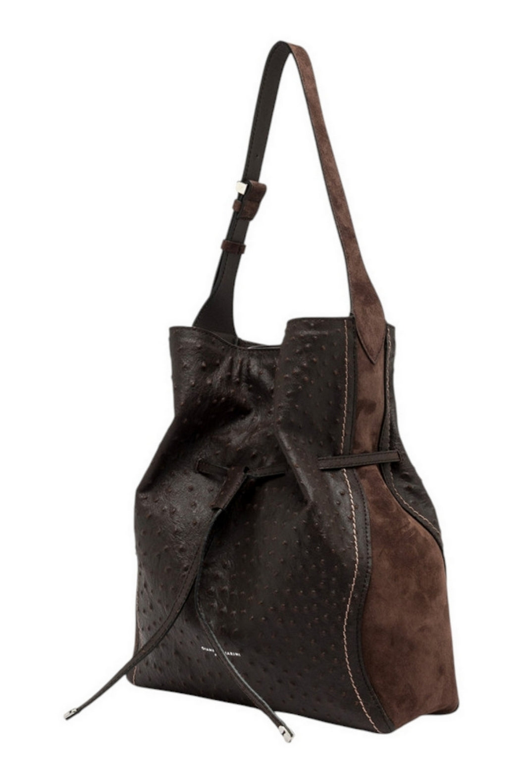 borsa sienna in struzzo e camoscio 