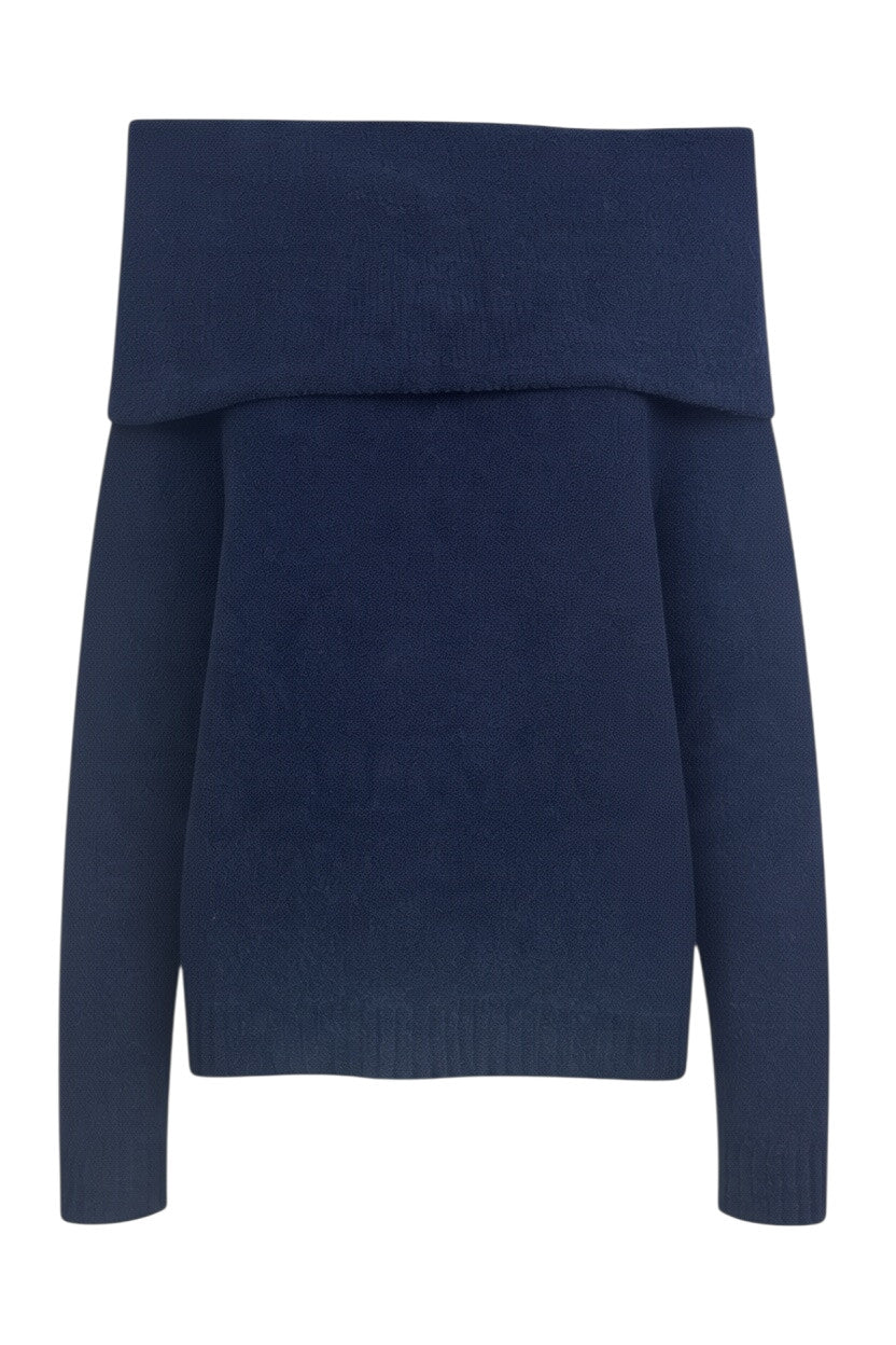 maglia in bouclet con collo roullet 