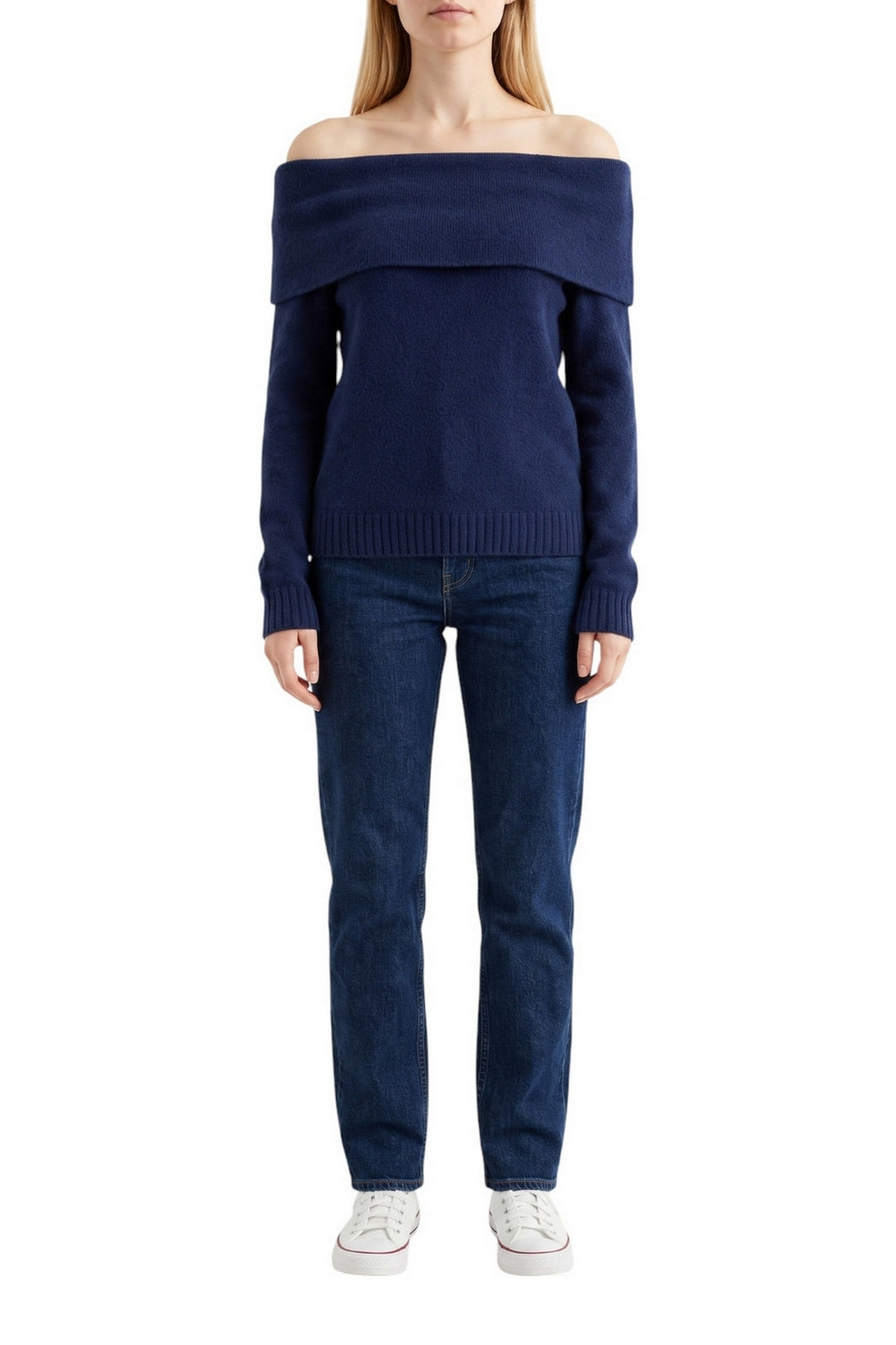 maglia in bouclet con collo roullet 