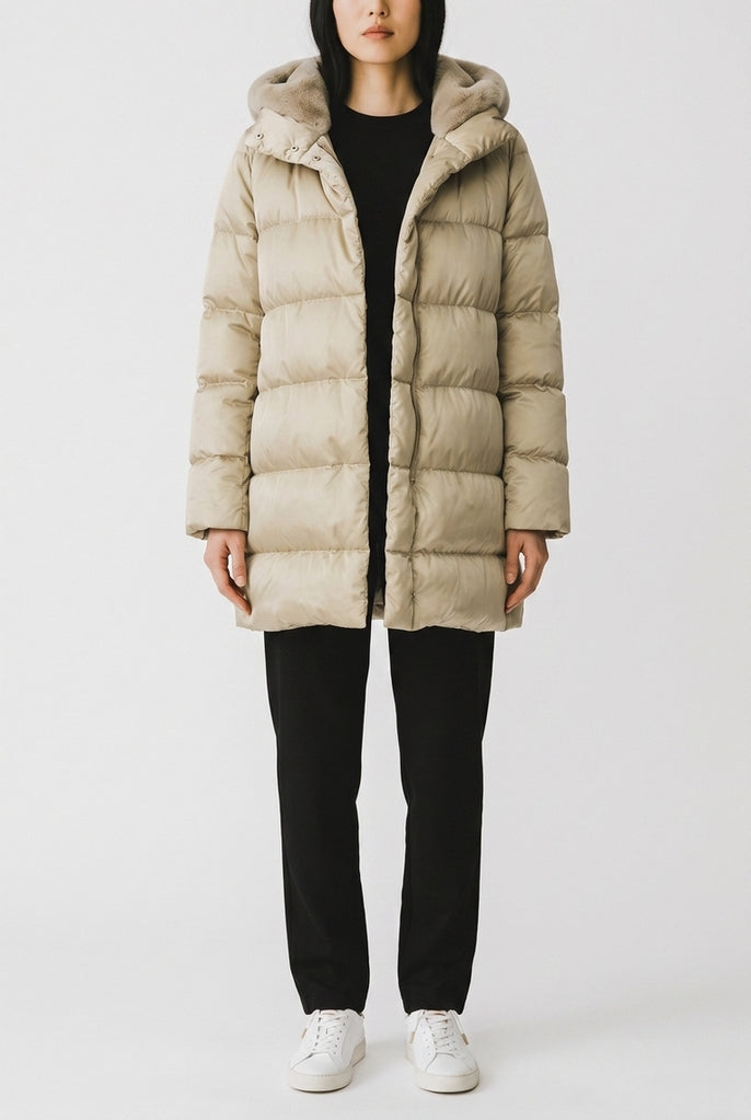 piumino donna ad a con gilet ecopelliccia 